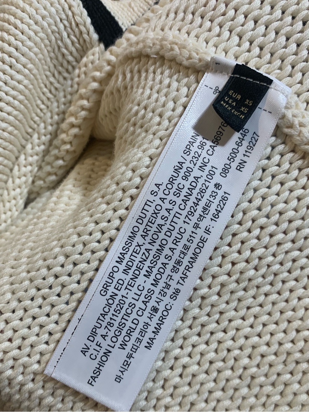 Massimo Dutti Cream Contrast Trim Cotton Knit Cardigan Jacket Oversized XS NWOT - Picture 7 of 9